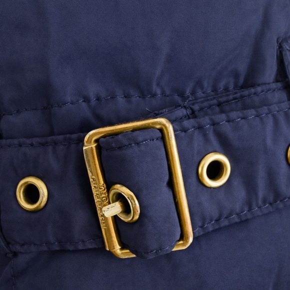 Burberry Brit Navy Down Puffer Parka Coat Fur Collar Belted Double-Breasted Sz M - Picture 8 of 14